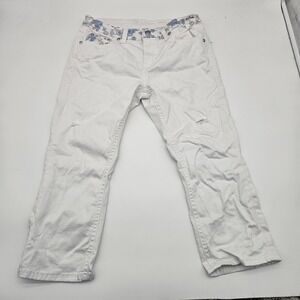 Grace Easy‎ Fit White Embroidered Floral Distressed Crop Jeans Size 30